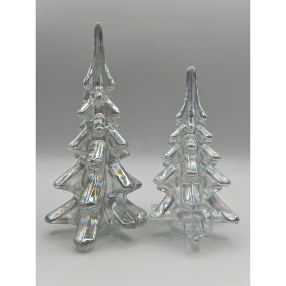 Silvestri Iridescent Art Glass Pine Tree Figurine Christmas Decor Vintage Pair - Picture 3 of 7